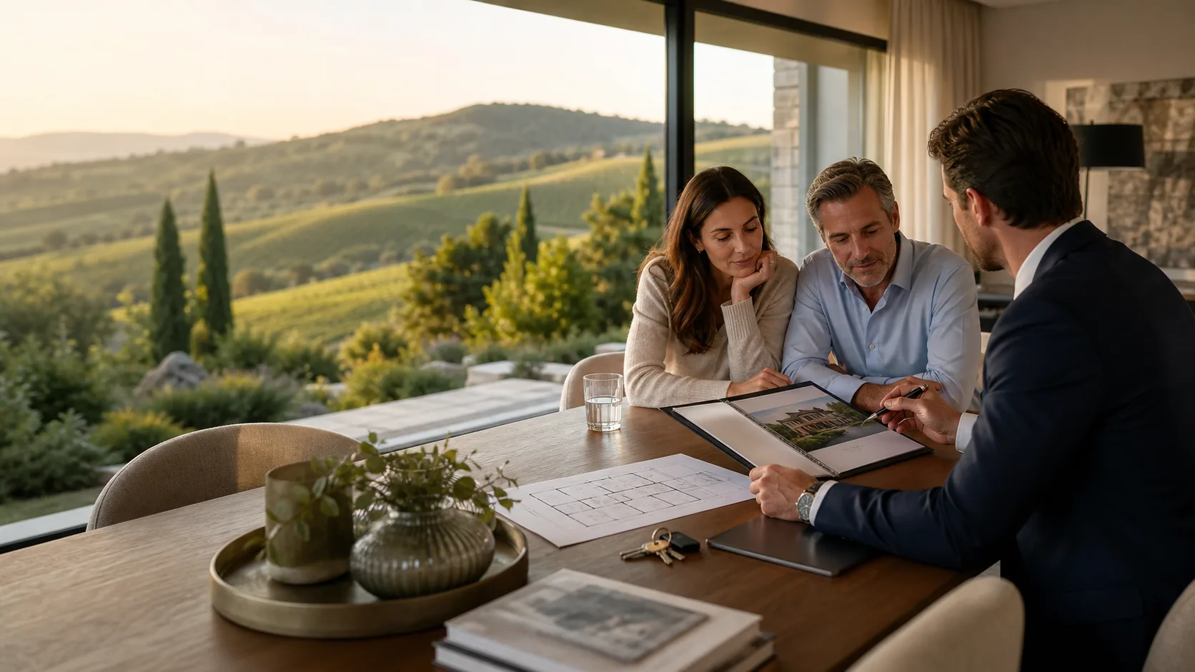 Eigentümer besprechen mit einem Immobilienberater den Verkauf einer Immobilie
