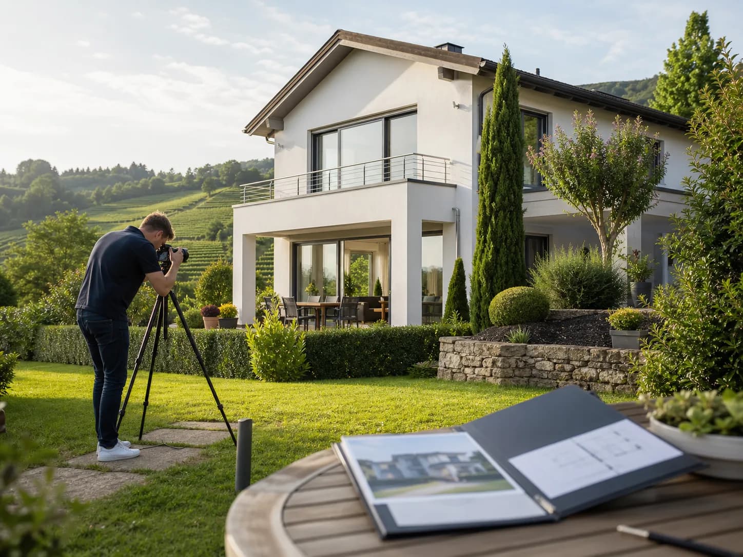 Immobilienfotografie vor einem gepflegten Haus im Markgräflerland