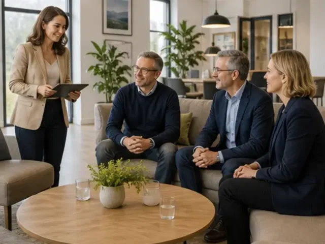 Immobilienberaterin im Gespräch mit Eigentümern